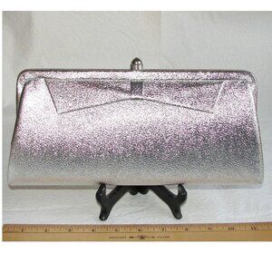 Vtg Admiral Clutch Purse Handbag, Shiny Silver Lamé Evening Bag, Optional Chain
